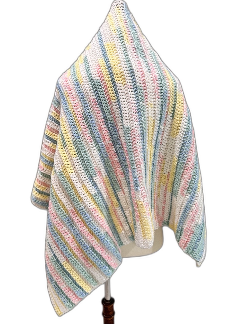Pastel Multicolor Crochet Throw Blanket Hand Knit Homemade Baby Blanket - Picture 1 of 7